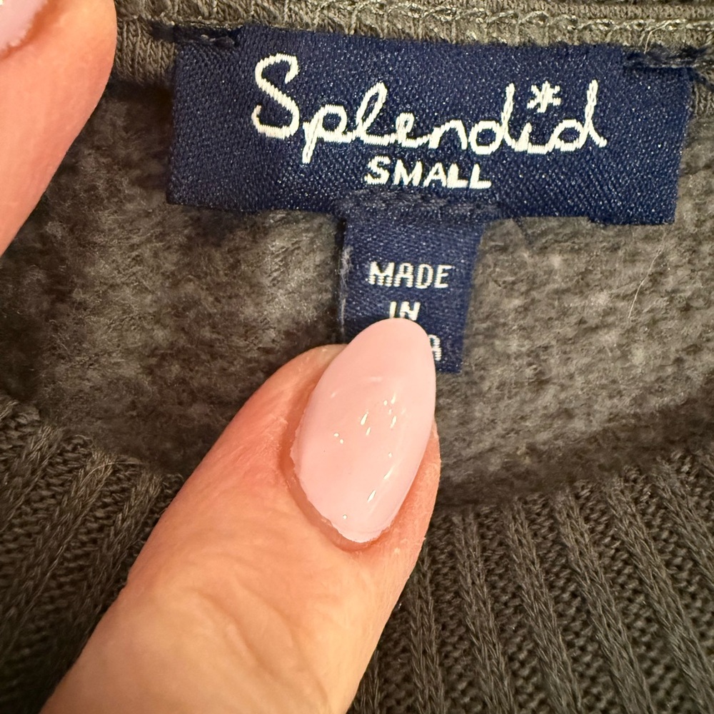 Splendid Fleece Lined Olive Green/Grey Cozy Sweatshirt VGUC - Picture 3 of 4
